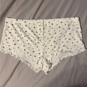 Garage White Floral Rib-Textured High Waist Shorts